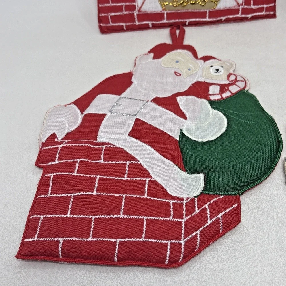 VTG Embroidered Christmas Kitschy Pot Holders Santa Teddy Bear Set of ‎ 4 Plush